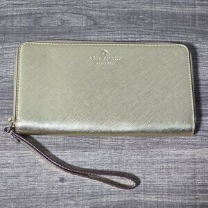 Kate Spade New York Gold Wallet Nylon Wristlet Zip Around Accordion Talk Is Chic